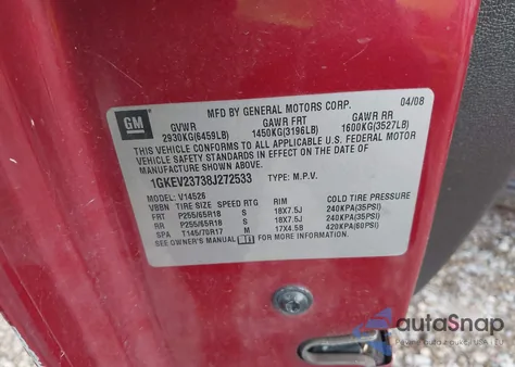 2008 GMC Acadia Slt-1 from USA, damaged, VIN 1GKEV23738J272533